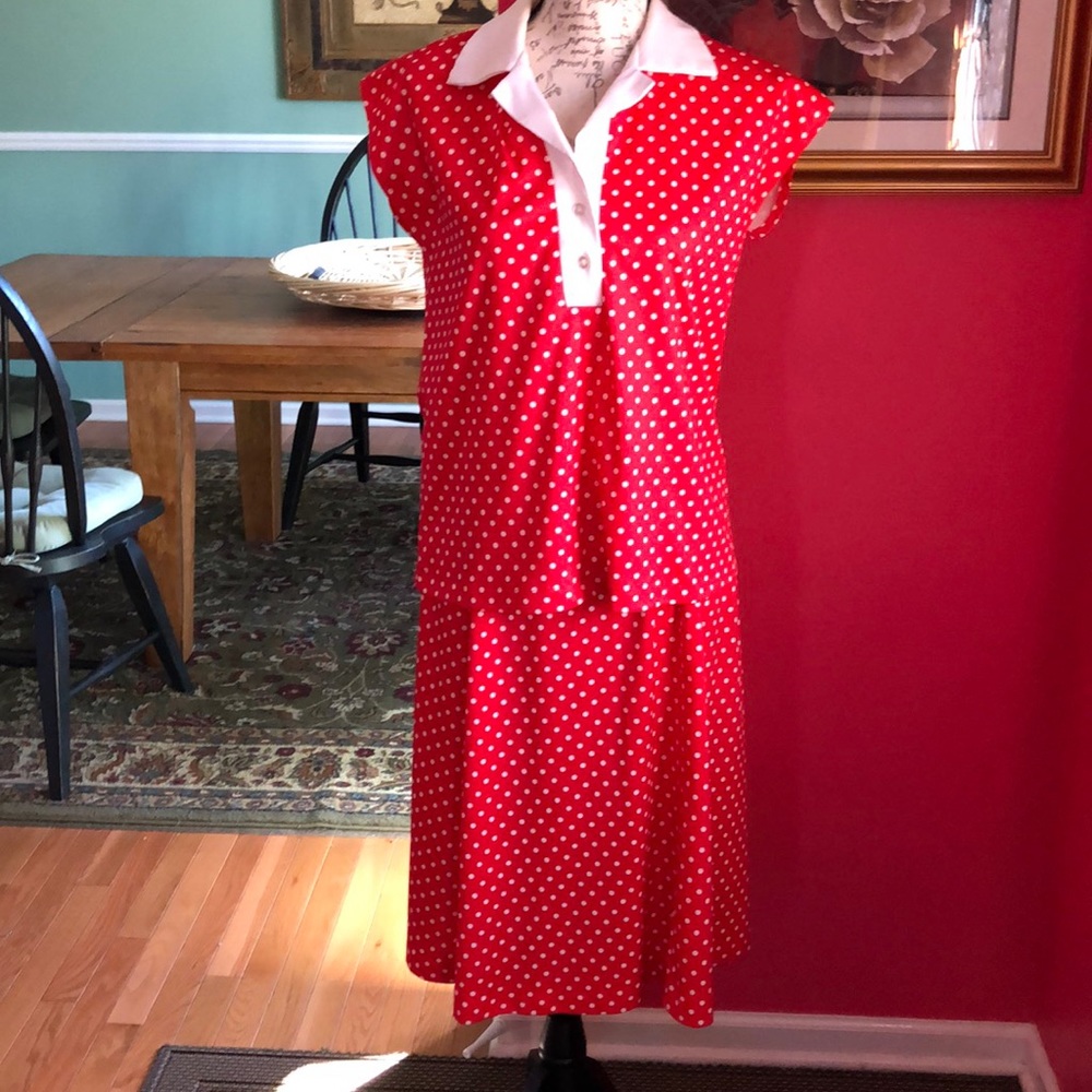 Vintage Red Polka Dot Blouse/skirt